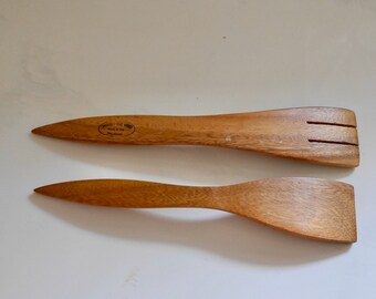 Vintage Monkey Pod Wood Serving Set - Philippine Salad Utensils