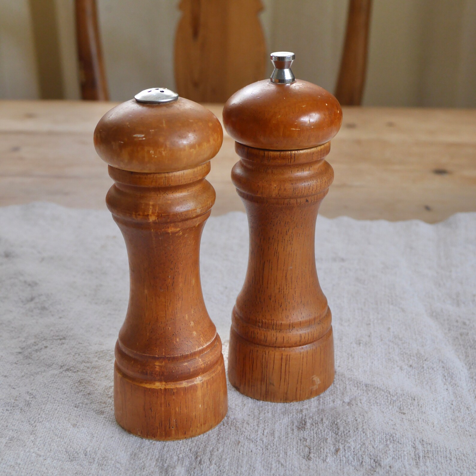 Vintage Mr Dudley Wood Salt Shaker and Pepper Grinder / Tall Etsy