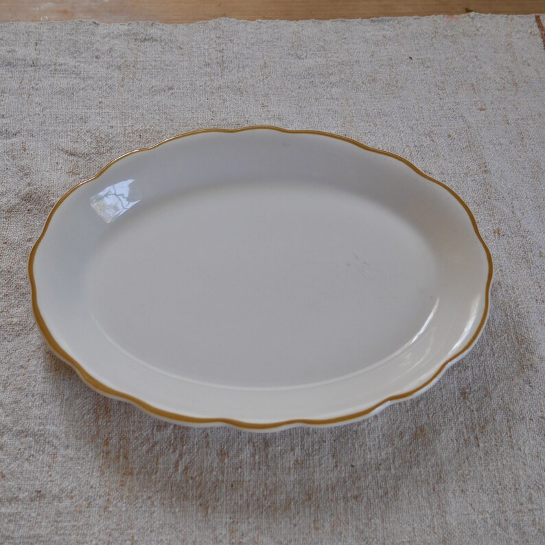 Vintage Buffalo China Platter With Scalloped Mustard Yellow Etsy