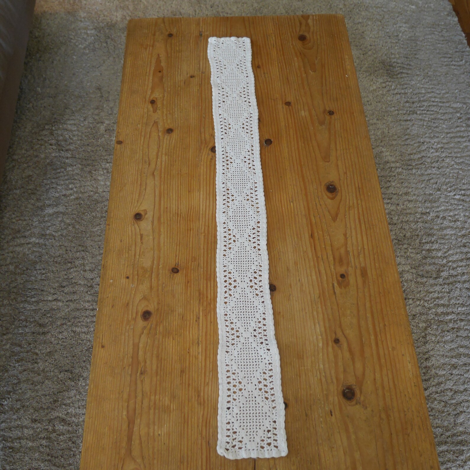 Hand Knit White Table Runner / Vintage Table Runner Etsy