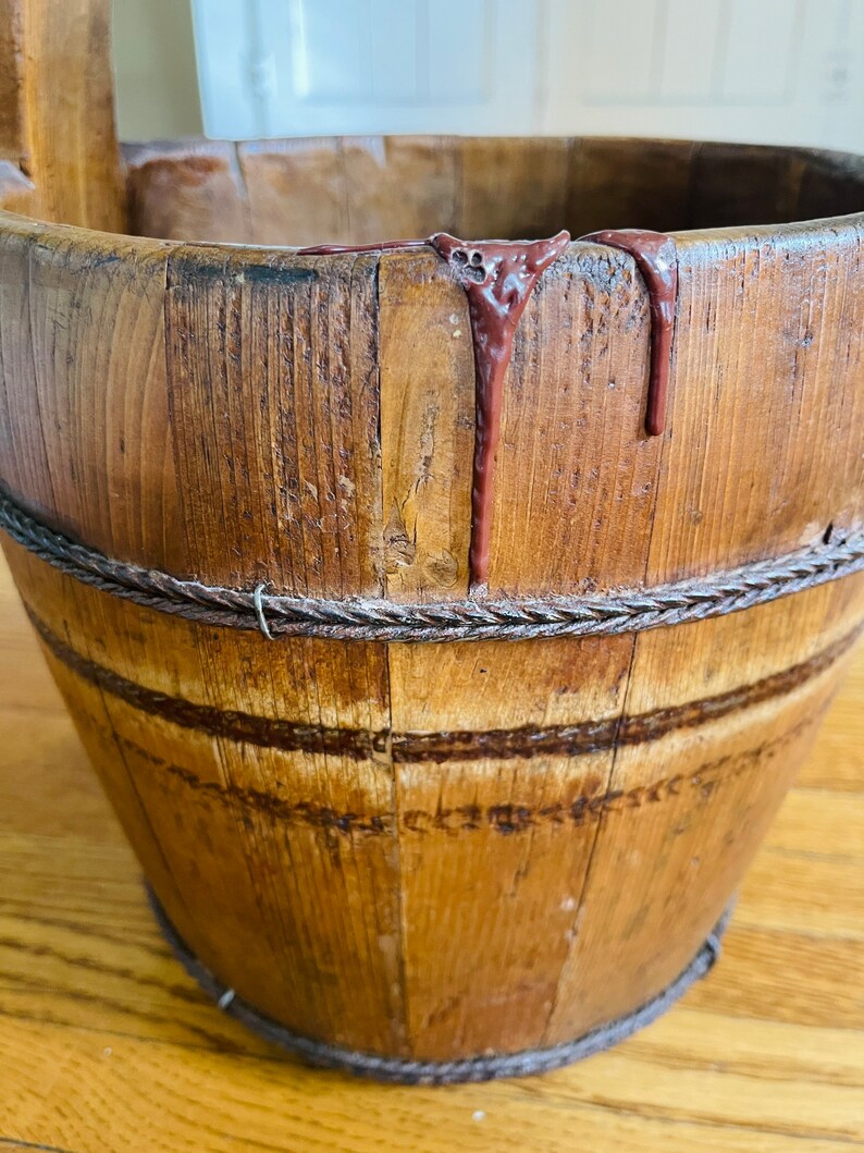 Primitive Wood Water Well Bucket Pail With Handle/ Antique Etsy