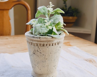 Vintage Concrete Flower Pot: Antique Vase Planter