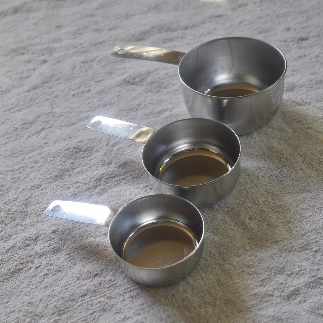 Foley Stainless Stacking Measuring Cups 1 Cup, 1/2 Cup, 1/3 Cup / Three Vintage Stainless Foley