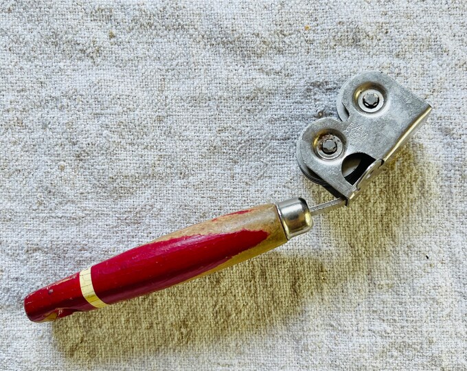 Vintage EKCO A&J Wood Red Handle Knife Sharpener Pull Through / Vintage