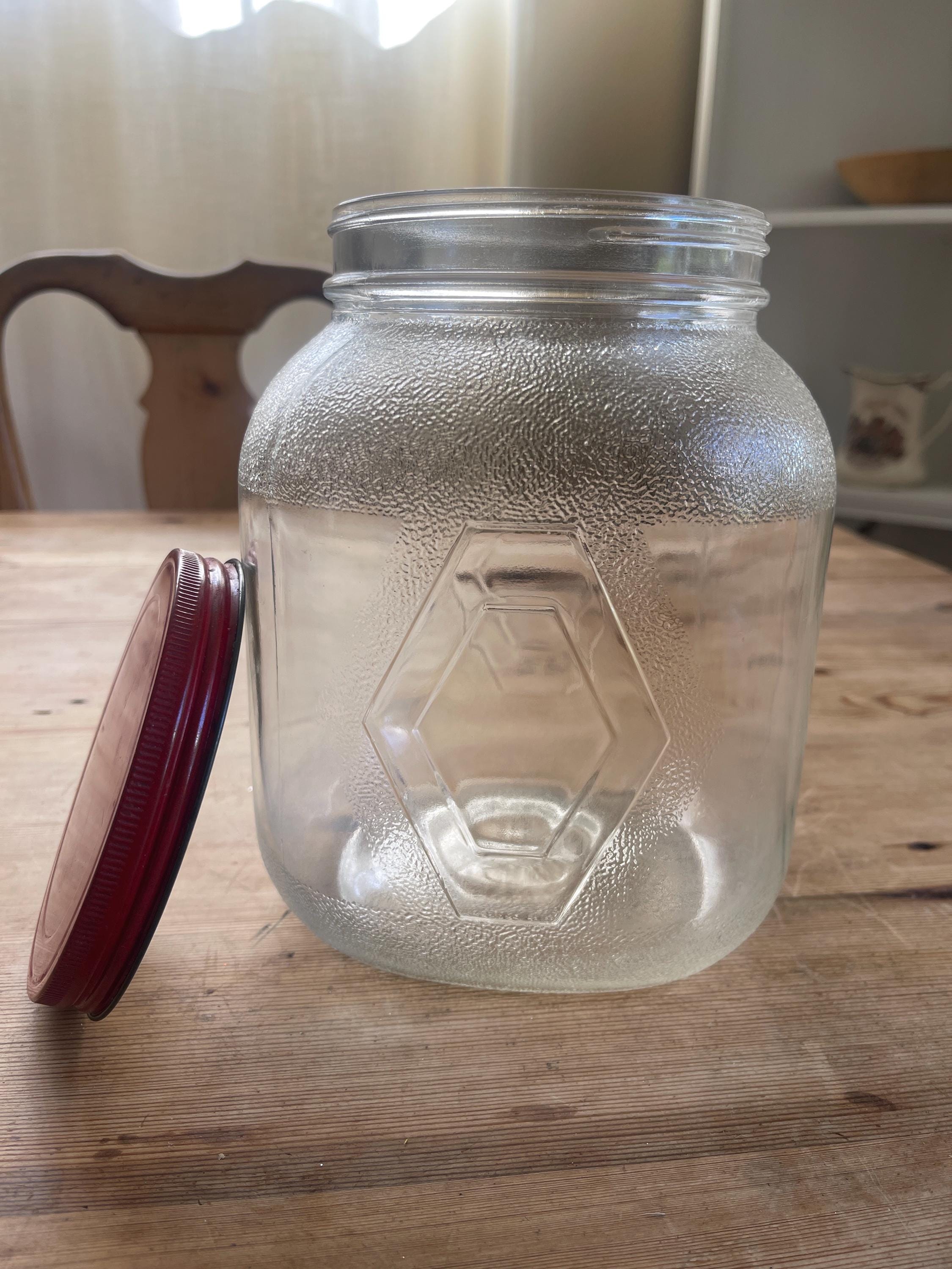 ◆jar◆ One Vintage Slightly IMPERFECT Clear Quart Sized Mason Star