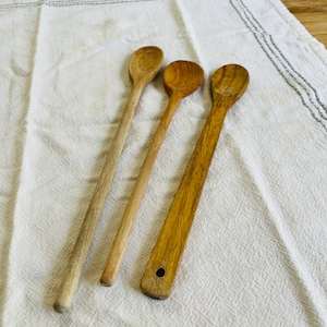 Three Authentic Vintage Wood Spoons / Primitive Wood Mixing Spoons / Hand Carved Spoons