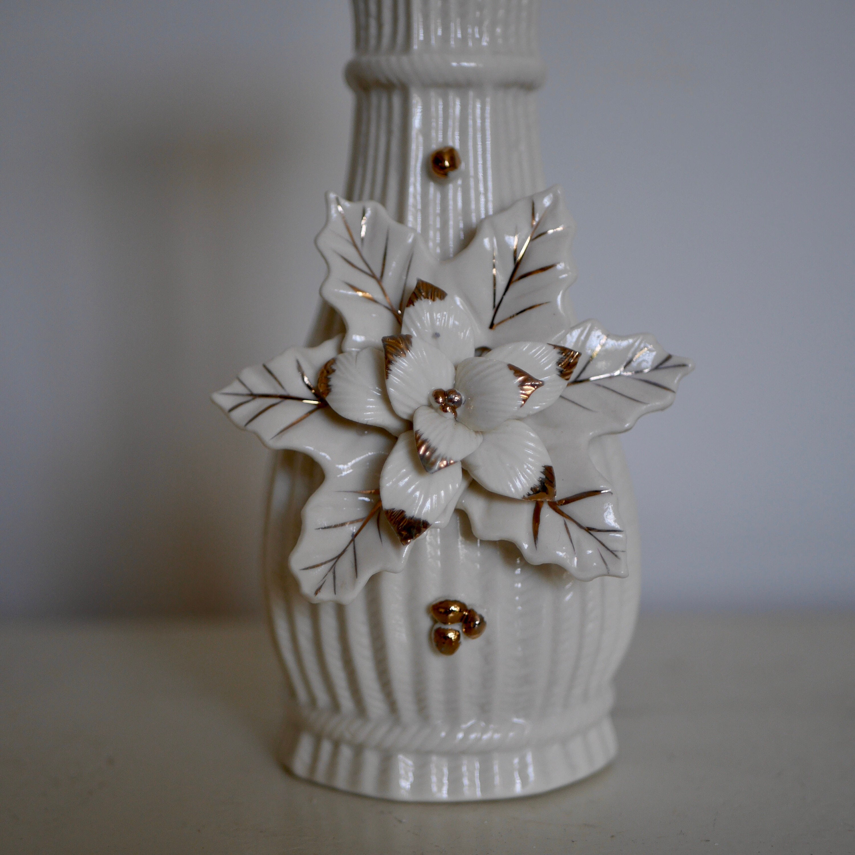 Rare Vintage White Vase With Raised Flower - Etsy