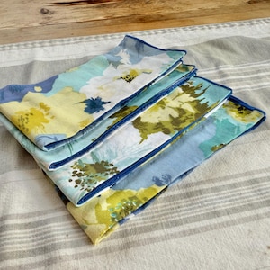 Four Authentic Cotton Floral Napkins / Blue Yellow White  Floral Napkins