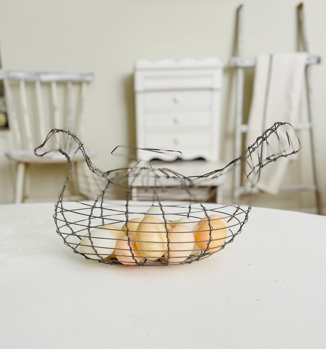 Chicken Wire Egg Basket With Handles and Includes EGGS / Wire Chicken