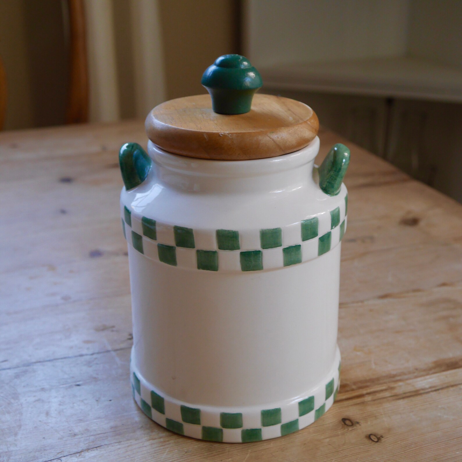 Vintage Ceramic Canister With Wood Lid and Farm Scene / White Etsy