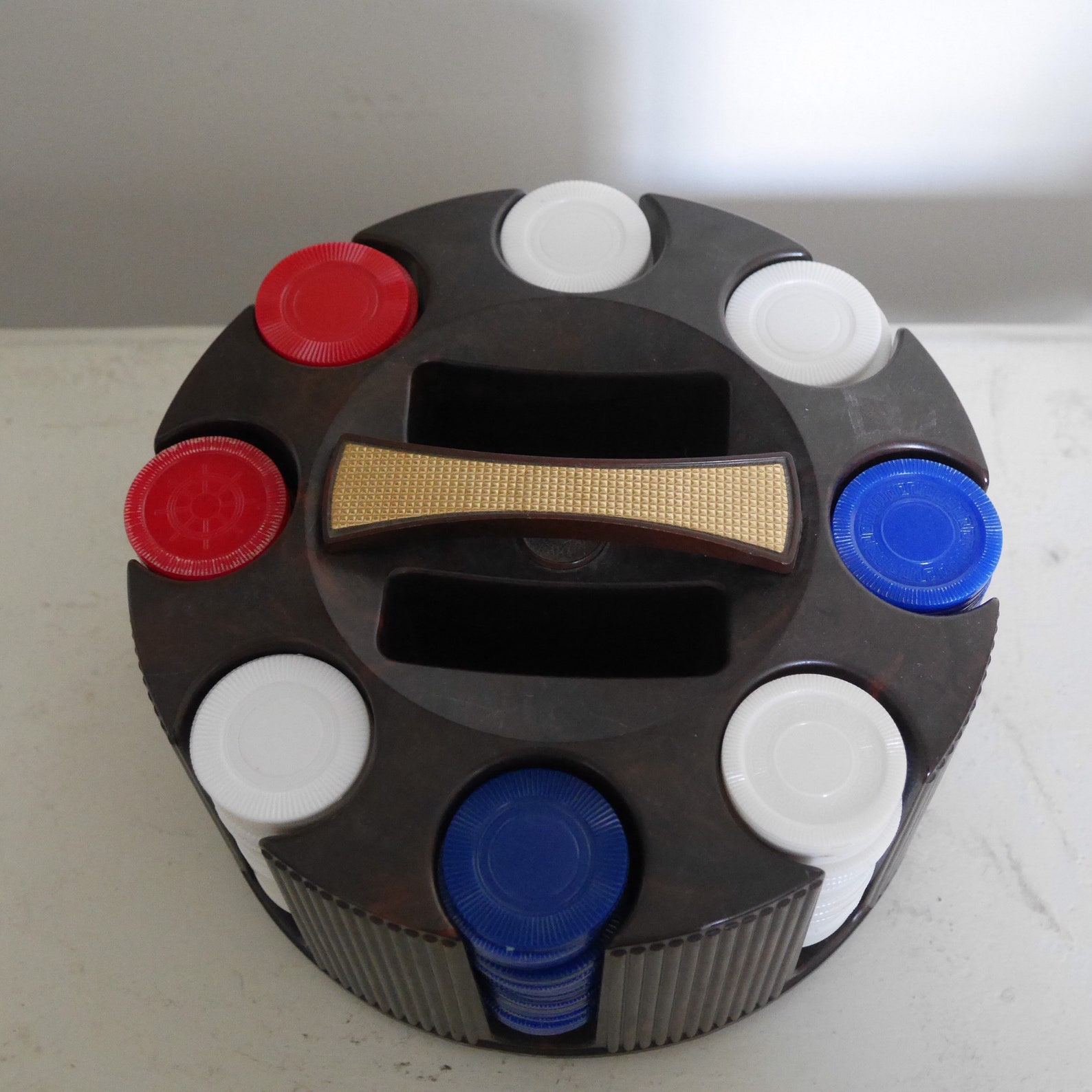 Vintage Poker Chips Caddy / Poker Chips and Cards Holder Etsy