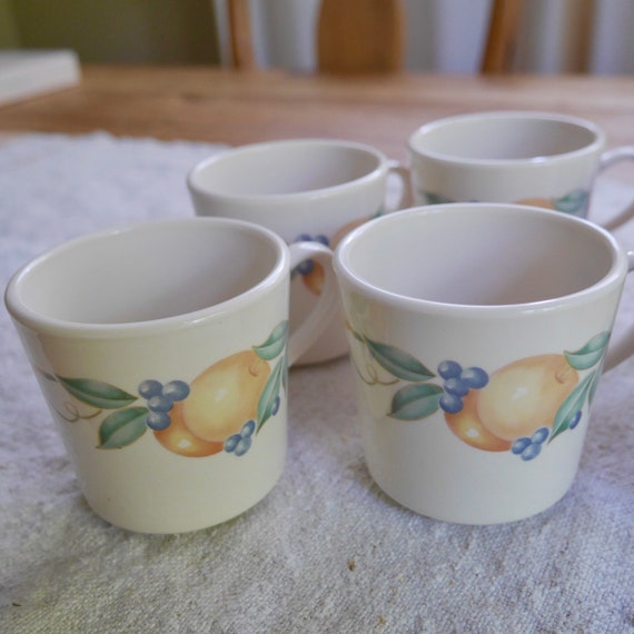 Vintage Corning USA Coffee Cups, Abundance Fruit Pattern, Set of 6