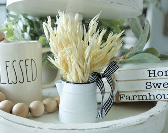 White Metal Creamer-Tier Tray Farmhouse Decor-Tier Tray Plant-Tier Tray Greenery-Tier Tray Decor-floral tray-Coffee Bar Decor-Bathroom Plant