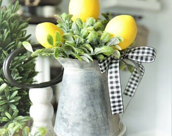 Galvanized Boxwood Arrangement-Lemon Bucket-Summer Decor-Lemon Decor-Fruit Decor-Lemon Kitchen-Tier Tray Farmhouse Decor-coffee bar decor