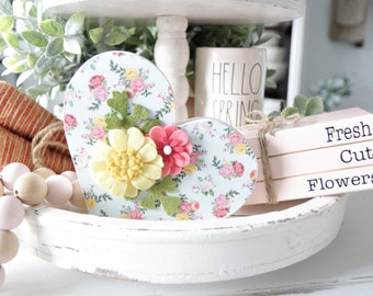 Wooden Heart-Spring Decor-Spring Flower Decor-Fresh Cut Flowers-Flowers-Spring-Pastel-Tier Tray-Holiday-Easter Decor-Tier Tray Decor