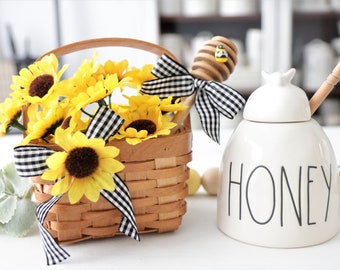 Honey Bee Basket-Buffalo Check Decor-Coffee Bar Decor-Tiered Tray-Summer Decor-Spring Decor-Small Signs-Tier Tray Decor-Honey--Queen Bee