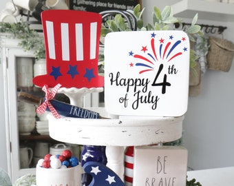 God Bless America-July 4-Fourth of July Decor-4th Decor-Mini Sign-Tier Tray Decor-Red White Blue-Rae Dunn Inspired MINI sign-Tiered Tray