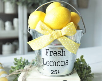 Galvanized Lemon Bucket-Summer Decor-Lemon Decor-Lemon-Fruit Decor-Lemon Kitchen-Lemonade-Tier Tray Farmhouse Decor-coffee bar decor