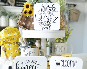 Honey sign-Bee Decor-Honey Bee-Hive-Honeycomb-Spring-Summer-Mini Signs-Tier Tray-Rae Dunn Inspired MINI signs-Tiered Trayt-6x6-Small Sign