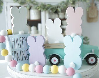 Wood Peep-Bunnies-Easter Bunny Decor-Spring Decor-Wood Bunny Decor-Flowers-Spring-Pastel-Tier Tray-Holiday-Easter Decor-Rae Dunn Inspired