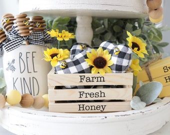 Honey Bee Wooden Crate with Hearts-Coffee Bar Decor-Tiered Tray-Summer Decor-Spring Decor-Small Signs-Tier Tray Decor-Honey--Queen Bee