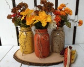 3 Quart Mason Jars,Fall Decor,Thanksgiving,Painted Mason Jar,Rustic Wedding Centerpieces,Flower Vases,Rustic Home Decor