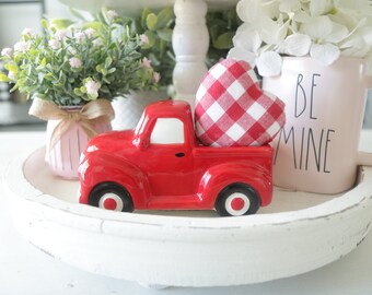 Red Truck-Valentine Truck-Pink-Valentines Sweets-Tier Tray-Valentines Day Decor-Mantel Decor-XOXO-Hugs and Kisses-Shelf Sitter-Coffee Bar