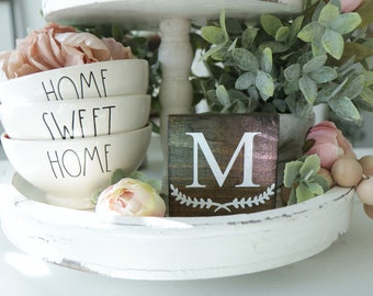 Small Monogram Block-Family Name Sign-Wood Sign-Small Signs-Black White-Tier Tray Sign-Tiered Tray-Rae Dunn inspired-farmhouse decor-custom