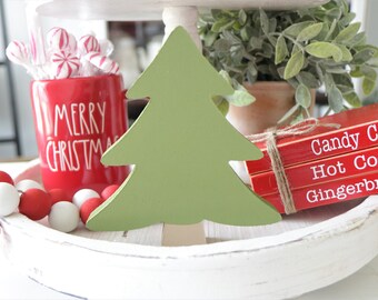 Christmas Tree-Green Tree-Christmas Decor-Shelf Sitter-Christmas Decor-Tier Tray Decor-Bundle-Cocoa-Candy Cane-Tier Tray-Holiday-Evergreen