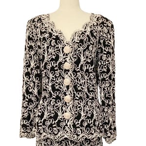 Vintage Oscar de la Renta Black Stitched Embroidered Skirt Set/Size 16