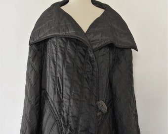 Vintage Black/Green Quilted Reversible Plus-Size Long Coat