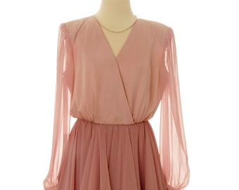 Vintage 1970/80's Pink Chiffon Ruffled Two-Tier Dress