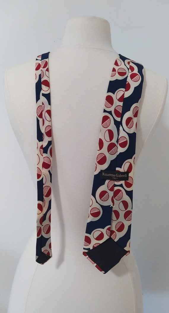 Vintage Men's Silk Red, White, Blue Necktie - image 3