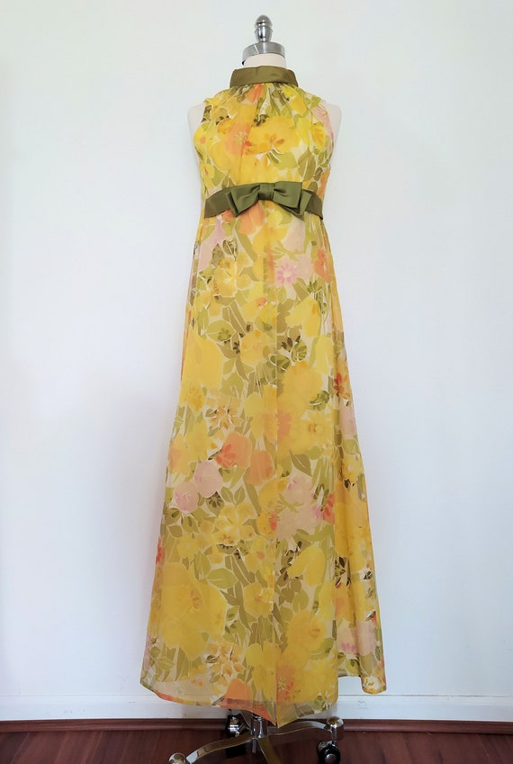 Vintage 1970s Floral Halter Neckline Gown - image 1