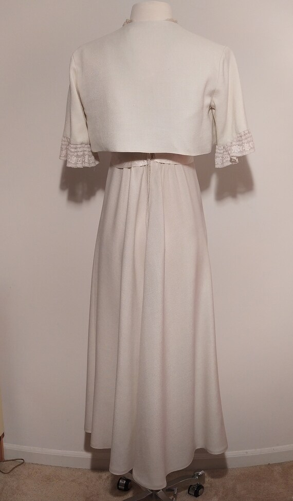 Vintage 1950s Cream Lace and Linen Dress and Bole… - image 3