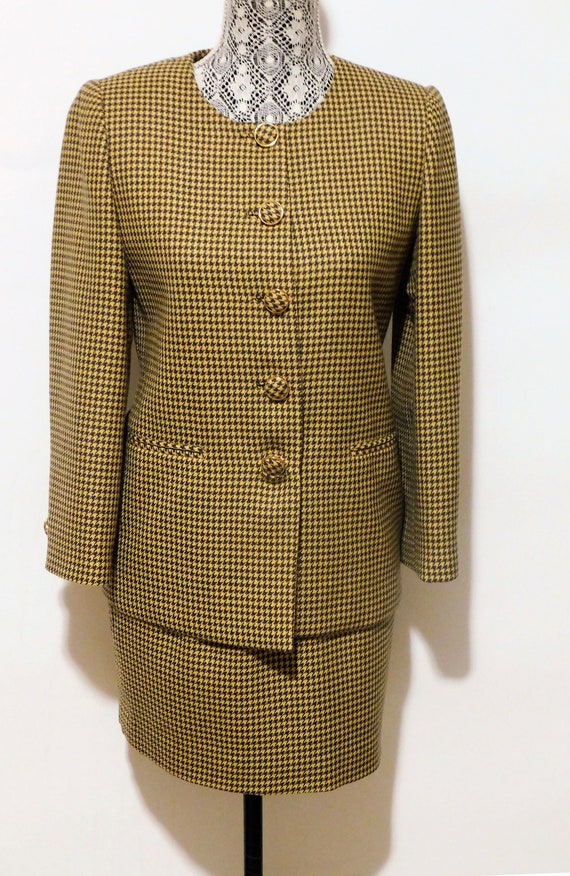 Vintage 1990's Houndstooth Pattern Jacket + Skirt