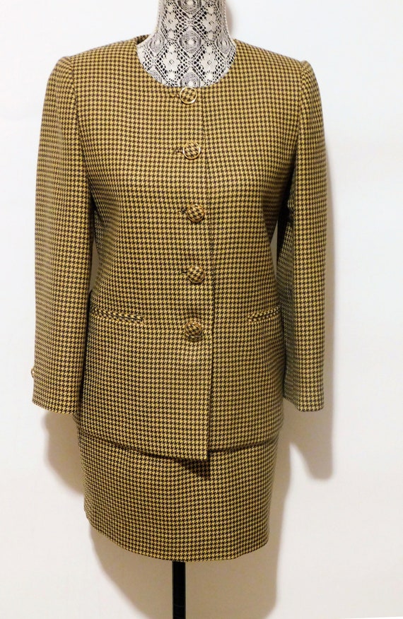 Vintage 1990's Houndstooth Pattern Jacket + Skirt 