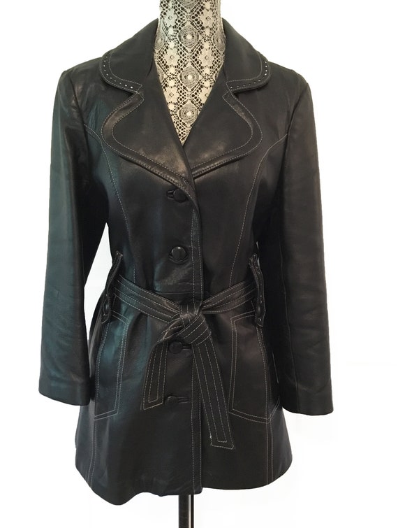Vintage 1990's Black Leather Jacket / Free U.S. S