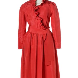 Vintage 1970&#39;s Red Ruffled Cocktail Dress