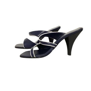 Coup D&#39;Etat Navy/White Leather Open-Toe Mule Shoes -7M