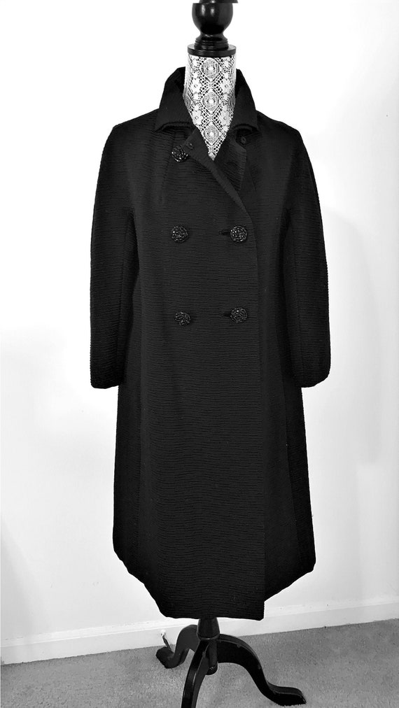 Vintage Black Ribbed Double-Breasted Coat