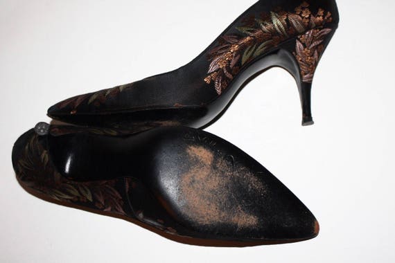 Vintage 1950's "I. Miller" Floral Satin Pumps - image 2