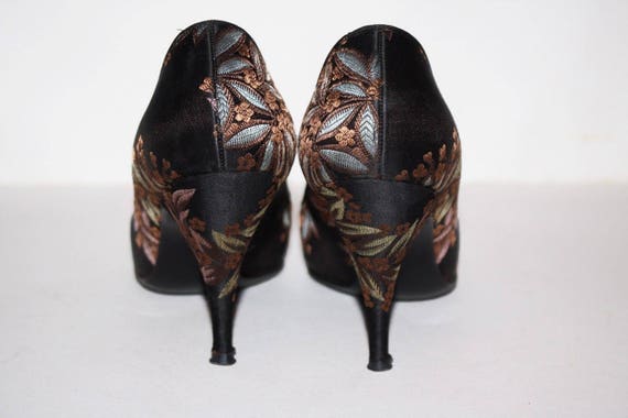 Vintage 1950's "I. Miller" Floral Satin Pumps - image 3