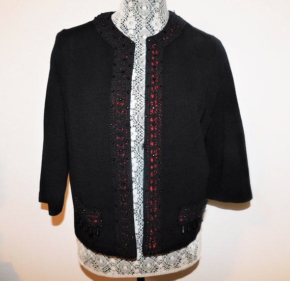 Vintage 1950s Black Cardigan Knit SweaterÂ