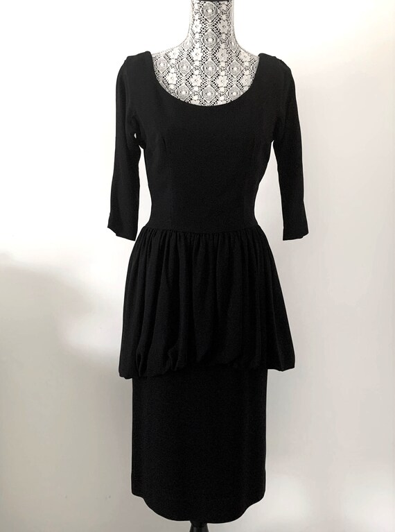 Vintage 1940s Black Cocktail Dress w/ Bubble Peplu