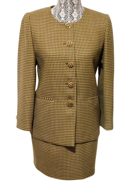 Vintage 1990's Houndstooth Pattern Jacket + Skirt… - image 1
