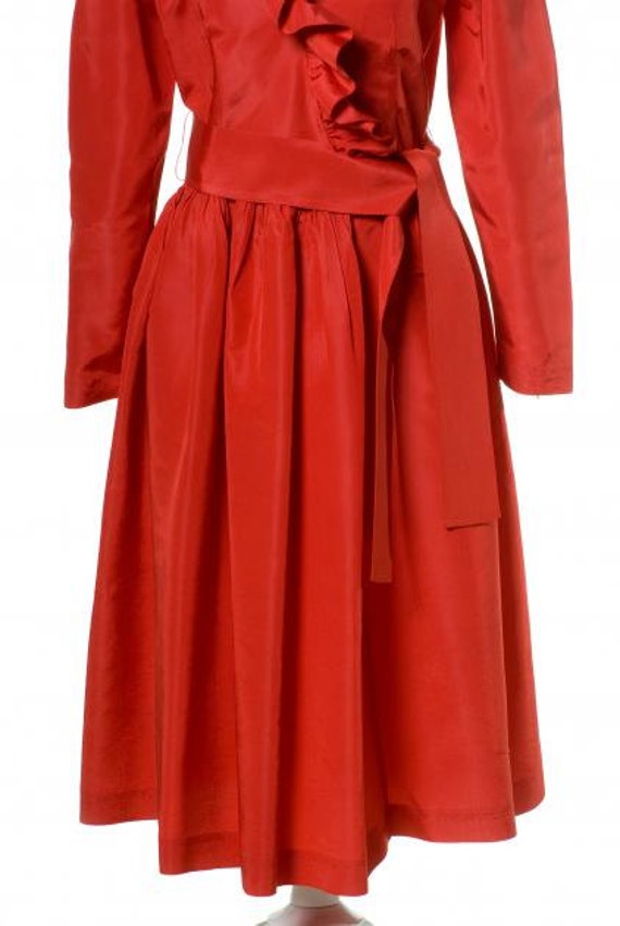 Vintage 1970's Red Ruffled Cocktail Dress - image 4