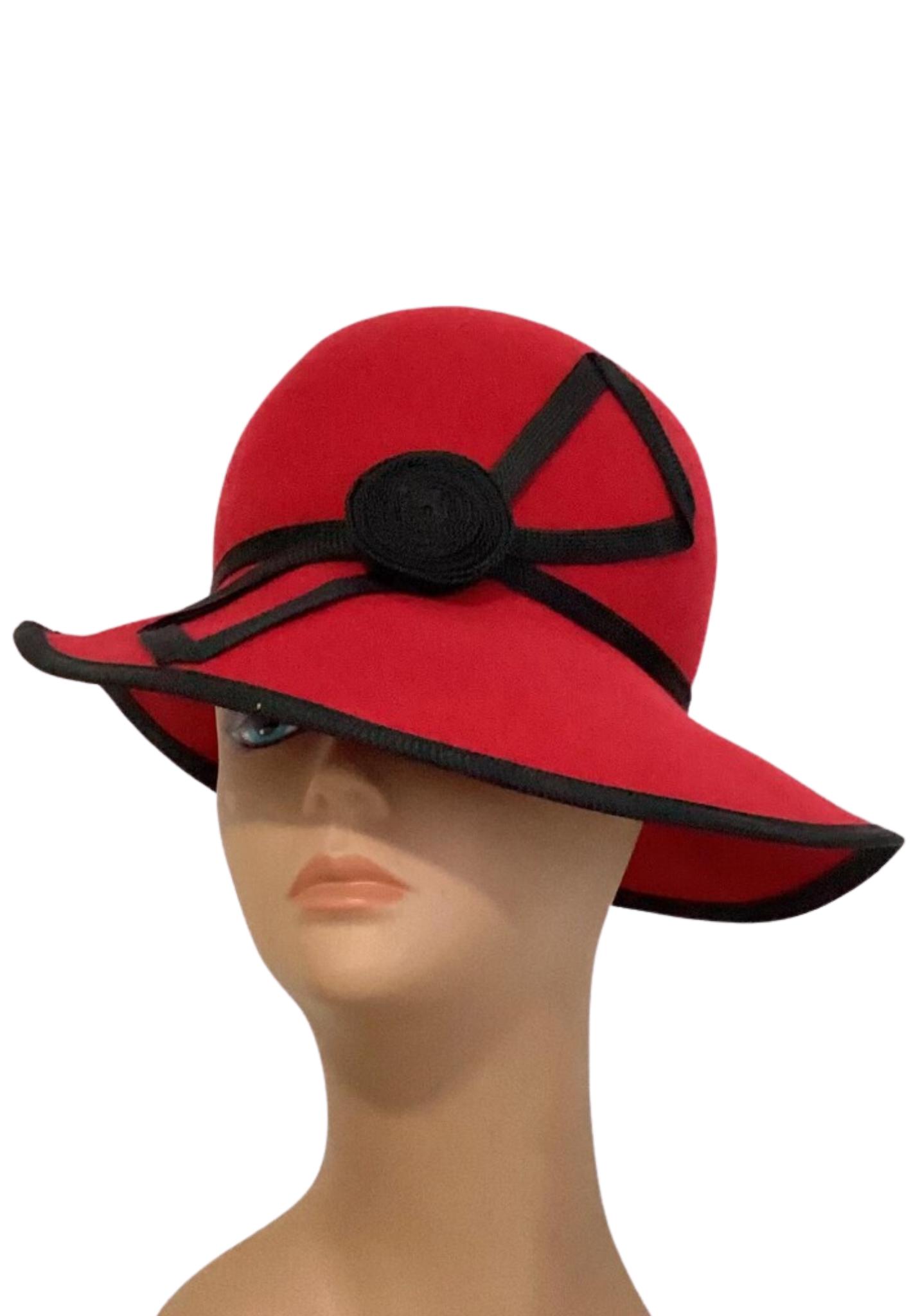 Frank Olive fedora red hat with hat pin Women main image 3