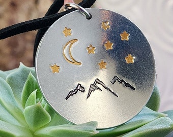 Mountain, Stars, and Moon Scenery Pendant Necklace