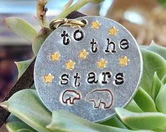 To the Stars - Mother and Baby Bear Cord Necklace with Hand Stamped Pendant